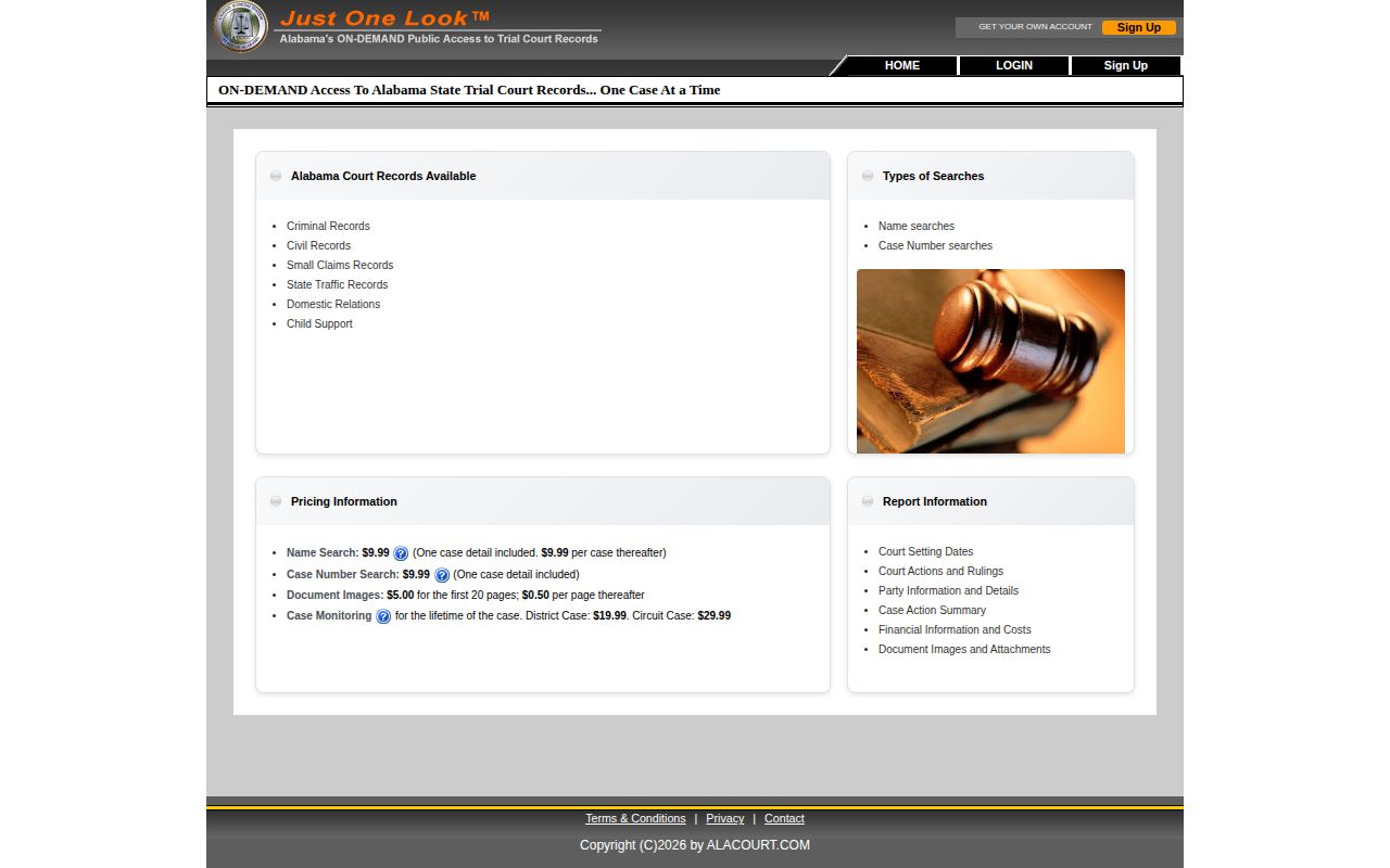 AlaCourt Washington County court record search form